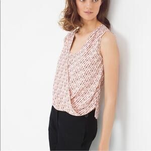 WHBM Printed Surplice Drape Sleeveless Top - Size 2